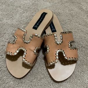 Tan and Gold Steven Sandals